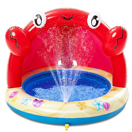 Sloosh Baby Pool Toddler Sprinkler, Crab Splash Pool with Canopy, Baby Wading Pool Inflatable Sprinkler for Learning, Children’s Water Pool Toys, Inflatable Kiddie Pool for Outdoor Summer Water