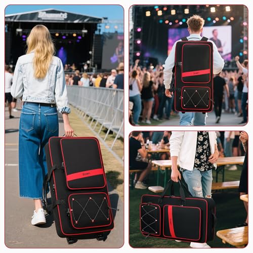 Image of BOSSTIN DJ Controller Case with Wheels Compatible with DDJ FLX10 /1000 /FLX6 /REV7 /REV5, Rolling DJ Case for Equipment, Padded Large DJ Backpack with Multi-Pocket for Laptop Accessories (Black Red)