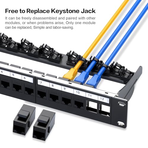 Image of Patch Panel 12 Port with 12 Pcs Cat6 Keystone Jack【EC Listed】 UTP 10G Support with Removable Back Bar 1U Network Patch Panel 10 Inch for Cat6,Cat5e,Cat5 (CAT6, 1U 12Port)