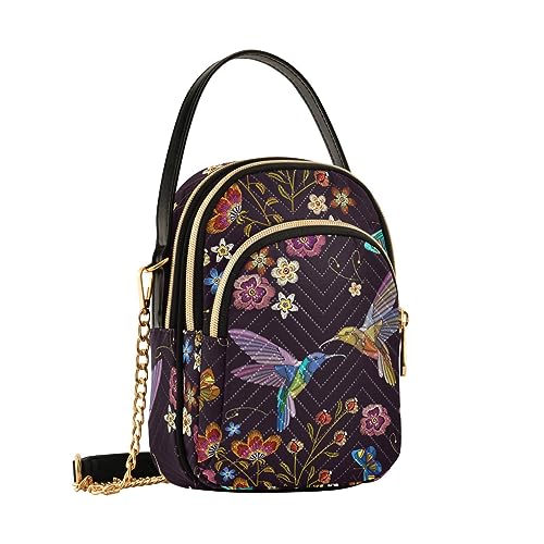 Quilted Crossbody Bags for Women Trendy, Women's Crossbody Handbags Pink Butterfly Travel Cell Phone Purses Bags