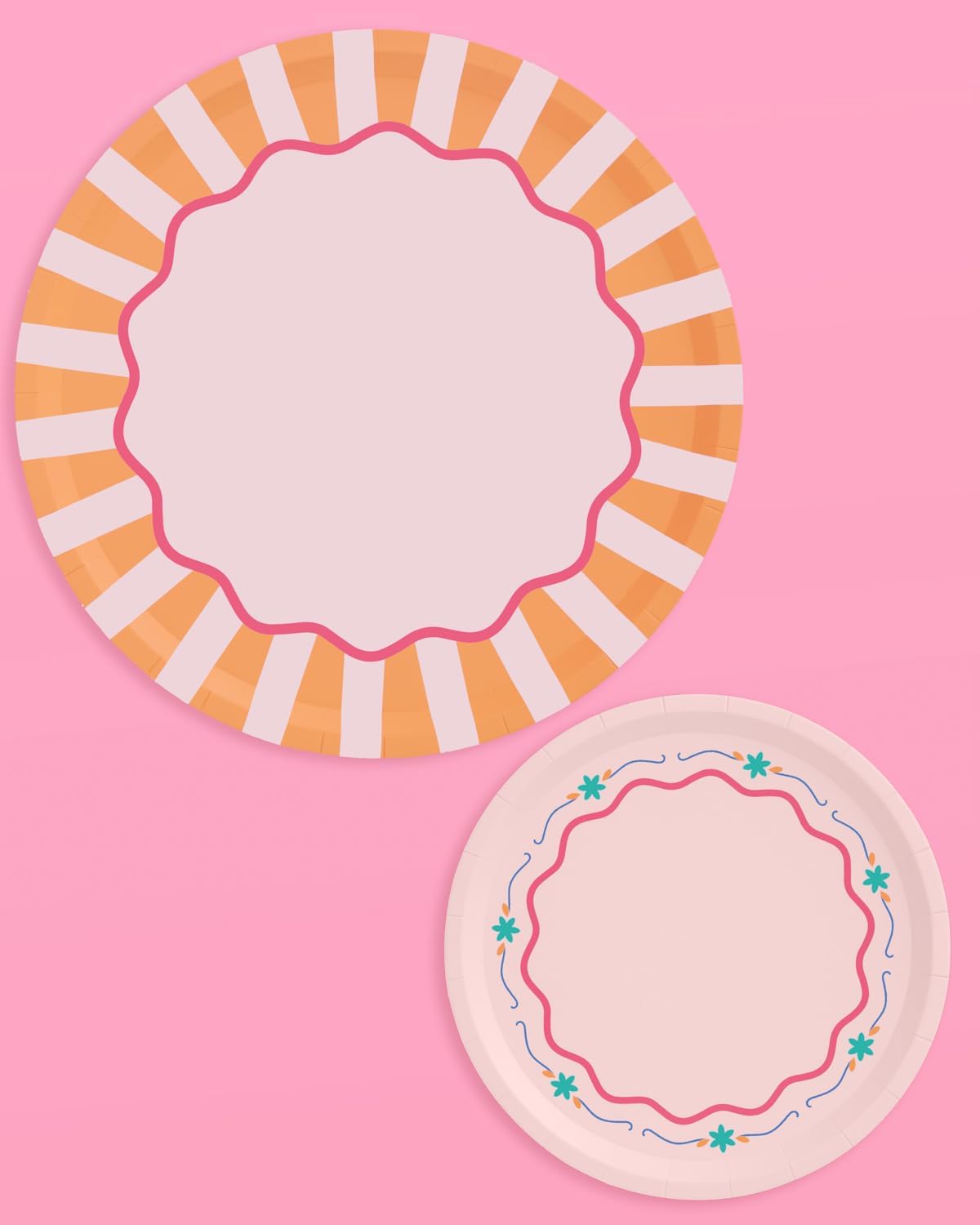 xo, Fetti Italian Summer Paper Plates - 32 pk, 16 9" plates + 16 7" plates | Bachelorette Party Decorations, Last Toast Coast, Birthday Party Supplies, Flower Baby Shower, Stripe Cake Plates - Image 6