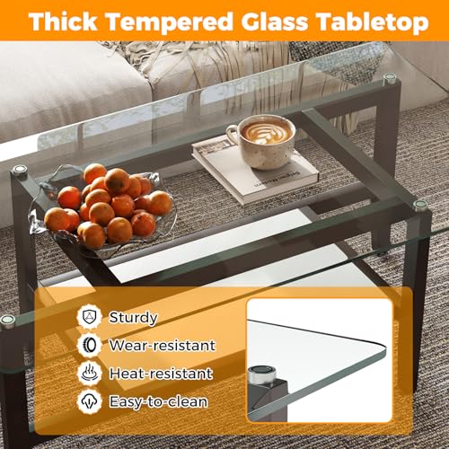 Table Basse Verre Trempé 2 Niveaux 107x60 COSTWAY