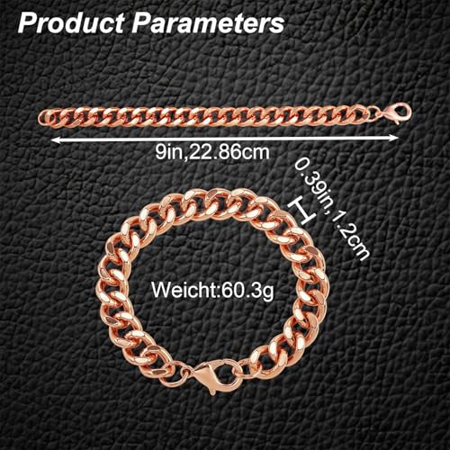 Pure Copper Bracelet for Men - 1 Piece 9 Inches Jewelry Chain Chunky Bracelets Non Tarnish Wrist Chain Valentines Fathers Day Cuban Link Husband Gifts Modernos Minimalist Accessories2