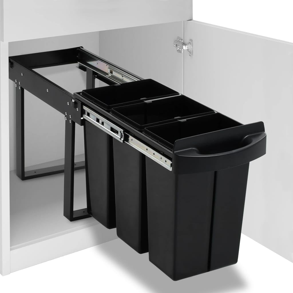 Abfallsammler Einbau 36L mit Soft-Close Auszug, Mülltrennsystem für Küchenschrank, 3-fach Mülleimer schwarz