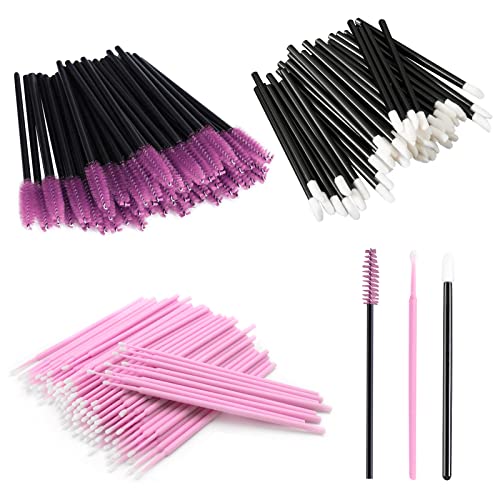 150pcs Herramienta de Maquillaje Desechable, VEGCOO 50 Pinceles de Labios Desechables+ 50 Cepillo de Pestañas+ 50 Cepillos para Micro Aplicadores, Cepillos Aplicadores de Maquillaje de Labios Detalles