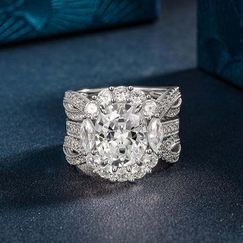 Image of Jeulia Double Halo Oval Cut Bridal Set, 5.5CT Cubic Zirconia Sterling Silver Rings, 2PC Interchangeable Women's Wedding /Engagement Set with Jewelry Box