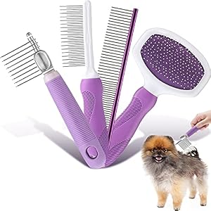 4 Pieces Pet Comb Set Pet Dog and Cat Steel Comb Grooming for Dogs and Cats Comb Gently Removes Loose Hair Mats and Tangled Hair Comb for Dogs Cats Pets Purple