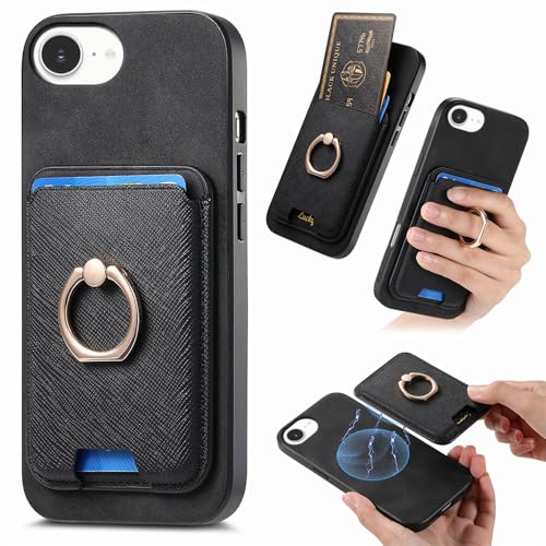 Yuotky for iPhone 16E ケース 手帳型 MagSafe対応 い phone16E ケース 分離式 2 in 1 アイフォン16E カバー 背面 手帳型 あいふおん16Eケース リング付き ワイヤレス充電対応 カード収納 磁気着脱スマホケ