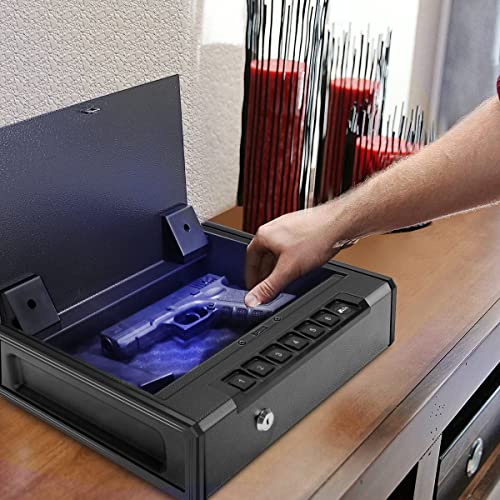 Upgraded Biometric Gun Safe for Pistols, Heavy Duty Fingerprint Handgun Safety Device, Hand Gun Safe Firearm Lock Box for Home Bedside Nightstand Car-with Led Light,Security Cable - Image 4