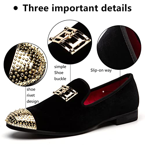 Image of Meijiana Mens Dress Shoes - Black Velvet Loafers for Men with Metal Buckle - Fashion Casual Business Formal Mens Black Dress Shoes - Comfortable Rubber Sole
