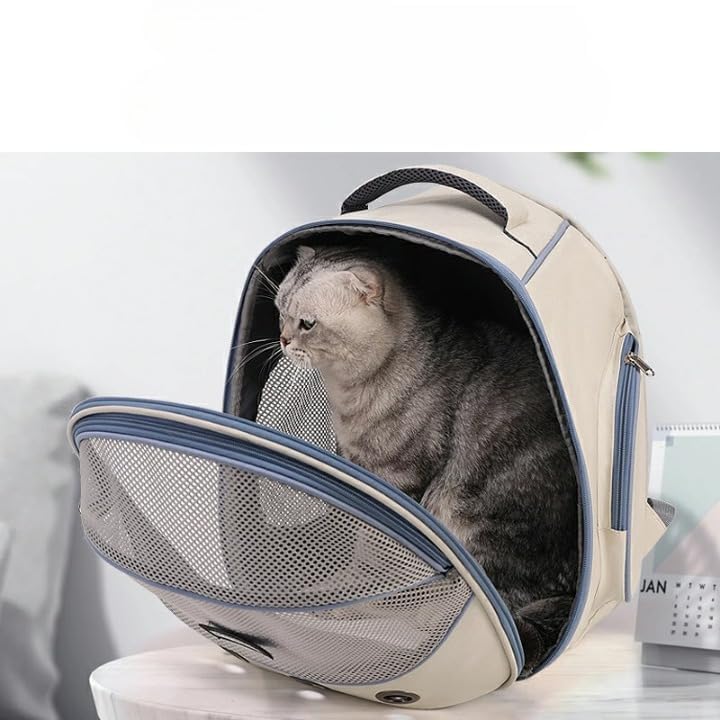 Image of Large Cat Backpack Carrier ExpandablePet Carrier Backpack for Small Medium Cats Fit Up to 18 Lbs, Foldable Puppy Backpack Carrier for Travel,Hiking (White, Blue)