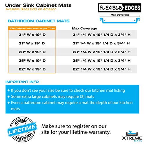 Xtreme Mats Under Sink Bathroom Cabinet Mat, Pick Your Size, 28" x 19", Waterproof Cabinet Protector Liner, CMV-30-GREY