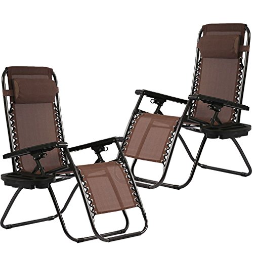 Zero Gravity Chairs Set of 2 with Pillow and Patio Outdoor Adjustable Dining Reclining Folding Chairs for Deck Patio Beach