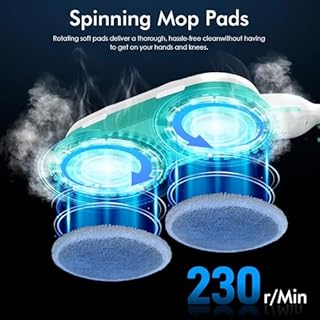 Angtra Scrubbing Steam Mop with Rotating Mop Pads, All-in-One Hard Floor Cleaner with LED Headlights, Steam & Spin Control, 6 Soft Scrub Pads, Swivel Steering, FS07