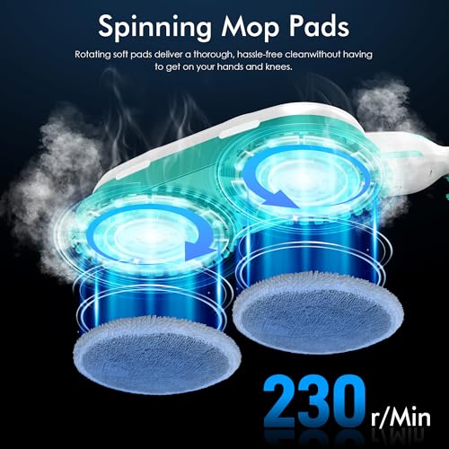 Scrubbing Steam Mop with Rotating Mop Pads, All-in-One Hard Floor Cleaner with LED Headlights, Steam & Spin Control, 6 Soft Scrub Pads, Swivel Steering, FS07 - Image 3