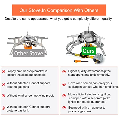 Striludo Backpacking Stove,Portable Camping Stove, Windproof Camp Stove, Foldable Burner,Lightweight,3500W, For Outdoor, Hiking, Picnic, Mountaineering,Bbq (With Propane Adapter And Piezo Ignitor) #TOP1