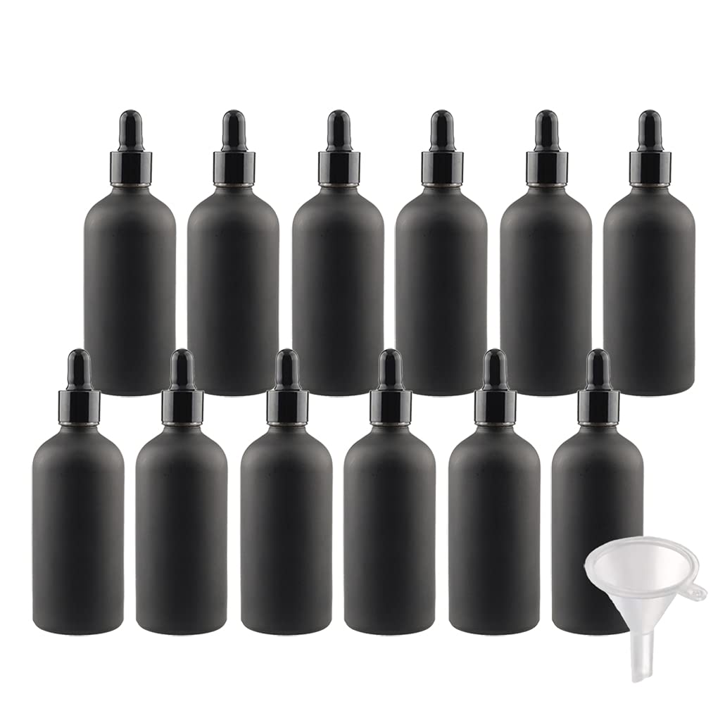 24 Piezas Negro Mate Frasco Cuentagotas Cristal 100ml, Botellas Cuentagotas Vacío con Pipeta de Vidrio Negro, para Fragancias de Aromaterapia de Aceites Esenciales, Masaje, Viaje