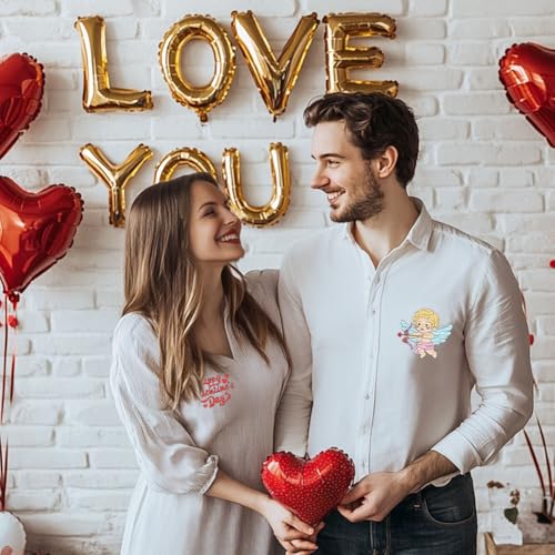 Image of Peacoblue Water Soluble Embroidery Patterns for Beginners, Valentine's Day Elements 4 Sheets with 27pcs, Wash Away Embroidery Pattern Stabilizer for Hand Sewing Lover Couple Women Adults
