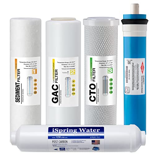 iSpring F5-100US Universal 5-Stage Reverse Osmosis 1-Year Replacement Water Filter Pack Set with 100 GPD RO Membrane Cartridge, 10" X 2.5", Made in USA iSpring F5-100US Universal 5-Stage Reverse Osmosis 1-Year Replacement Water Filter Pack Set with 100 GPD RO Membrane Cartridge, 10" X 2.5", Made in USA