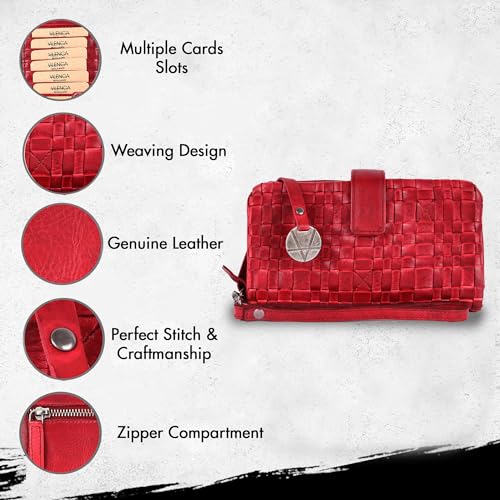 Genuine Leather Wallets for Women, Small Wallet for Women Zipper Coin Purse Credit Card Holder with Strap (VL-158-RED)2