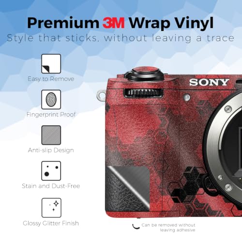 Image of Glossy Glitter Camera Skin Compatible with Sony A6700 Mirrorless Camera (2023) - Red Hexa Camo - Premium 3M Vinyl Protective Wrap Decal Cover - Easy to Apply | Crafted in the USA by MightySkins