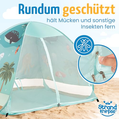 Strandknirpse® Strandmuschel mit UV Schutz 50+ für Kinder Baby Babys Kleinkinder Strandzelt Pop-Up pop up Windschutz Strand Zelt mit Tragetasuche und Heringe Sonnenschutz klein (UnderwaterLife)