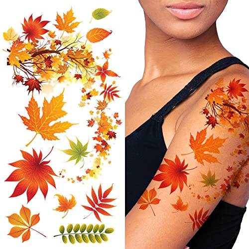 Supperb® Flower & Autumn Leaves Temporary Tattoos Gorgeous Color Tattoos (Fall In Love) #TOP19