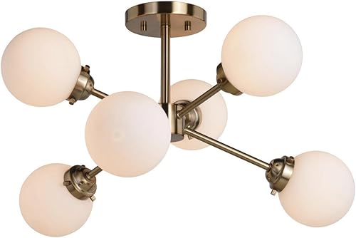 Orbit - Lámpara de techo de latón industrial Sputnik de 25 pulgadas de ancho, montaje semiempotrado, cristal blanco