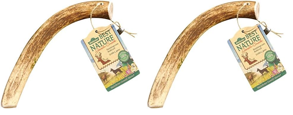 Dehner Best Nature Hundesnack, hochwertiges Leckerli geruchsarm / 100% natürlich, Kausnack für Hunde, Rothirsch-Geweih, Größe L (Packung mit 2)