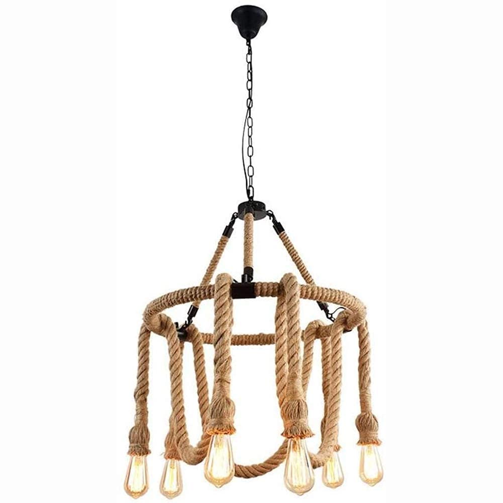 WECDS Lamp Pendant Light Chandelier Ceiling Light Hemp Rope Vintage Pendant Ing Mid Century 6 s Adjustable Fixture E27 for Hallway Kitchen Dining Room,Hemp Rope,6 Lights