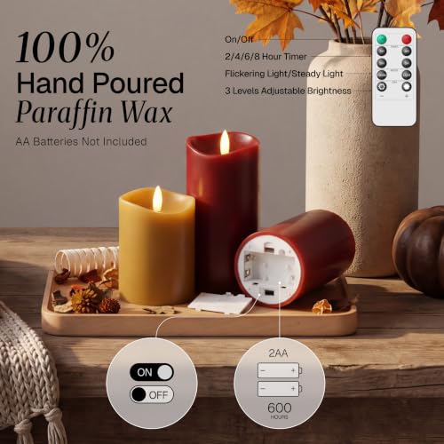 Image of Fall Decorations for Home - Real Wax Flameless Pillar Candles Set of 3