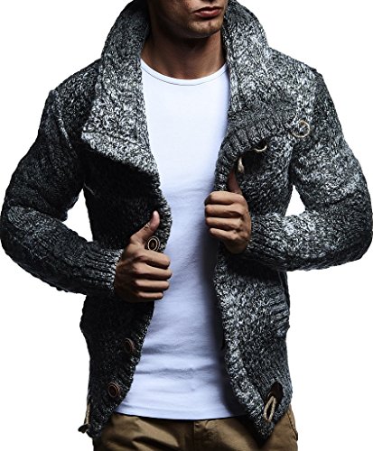 Leif Nelson LN20738 Men's Knitted Turtleneck Cardigan with Faux Leather Accents2