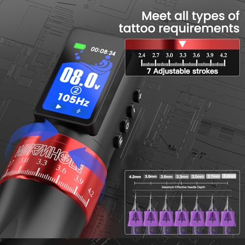 Image of Wormhole Wireless Tattoo Gun Kit 2300mAh Battery for Artists & Beginners | 7 Stroke Lengths, Smart Tattoo Machine with Digital Display, Xtreme Tattoo Ink & 20 Needles Professional Tattoo Gun