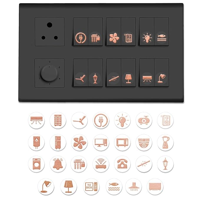 Image of Golden Switch Board Stickers for Home and Office - 330 Self Adhesive Electric White Switch Board Covers, Vinyl Transparent Stickers for Lightbulb, Fan, AC, Stickers (Rose Gold s)