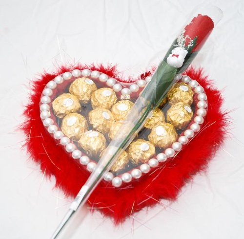 Heart Shaped Fur Tray filled with Ferrero Rocher