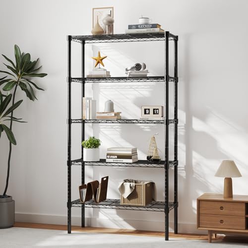 DUMOS 5 Tier Metal Wire Rack Shelf Heavy Duty Standing Shelves Adjustable Steel Closet Shelving Unit Organizers and Storage for Kitchen Bathroom Pantry Office, 13.78" D x 35.43" W x 69.29" H - Image 3