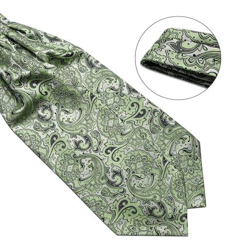 Image of DiBanGu Silk Woven Ascot Cravat with Pocket Square Set for Men | Paisley Ascot,Wrinkle-Resistant,Silky Smooth,Easy to Match,Cufflinks,Tie Ring,Wedding,Ceremonies,Party Occasions,Banquet