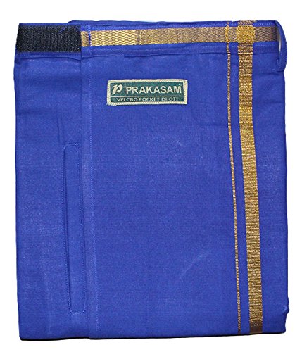 Image of PRAKASAM COTTON Welcro Pocket Dhoti | Jari Border Readymade Cotton Dhoti for Men