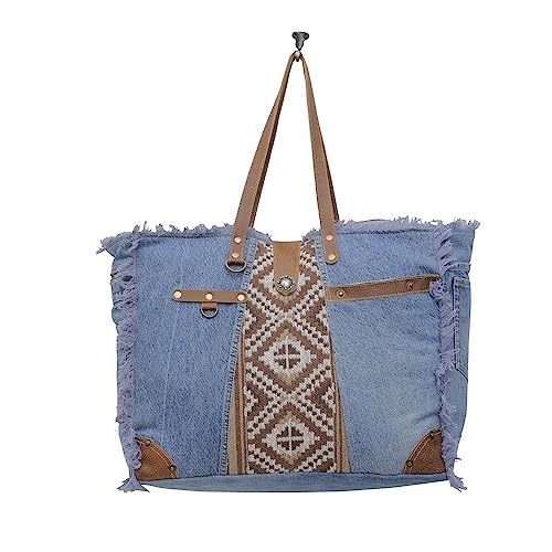 Myra Bag Western Canvas Weekender Bag for Women - Upcycled Leather Big Shoulder Bag Sofia4