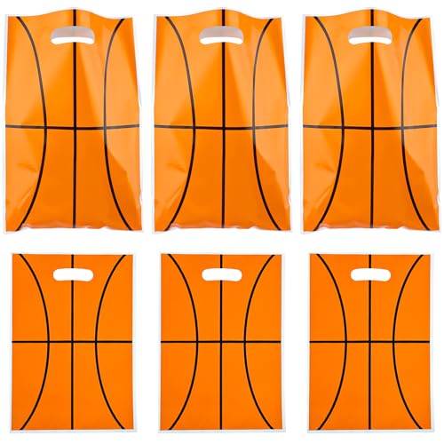 Zi Lan 30 unidades de sacos para presentes com alças com design de bolas de basquetebol. Sacos laranja para presentes e guloseimas para crianças. Artigos de decoração para festas de aniversário.