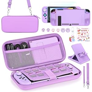 Younik Switch Accessories Bundle, 17 in 1 Purple Switch Accessories Kit for Girls Include Switch Carrying Case, Adjustable Stand, Protective Case for Switch Console & J-Con