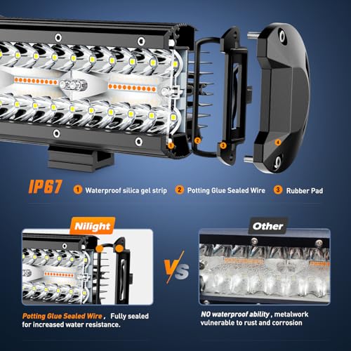Image of Nilight 20Inch Off-Road LED Light Bar White Amber 3 Lighting Modes | 420W Driving Fog Light Spot Flood Lights with 18AWG Wiring Harness for Truck Car ATV SUV Jeep Boat