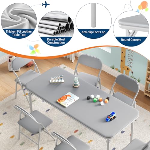 GarveeHome 7-Piece Kids Folding Table and Chairs Set, Toddlers Children's Activity Table and Chairs Set for Dining Room, Daycare, Classrooms by GarveeHome - Image 4