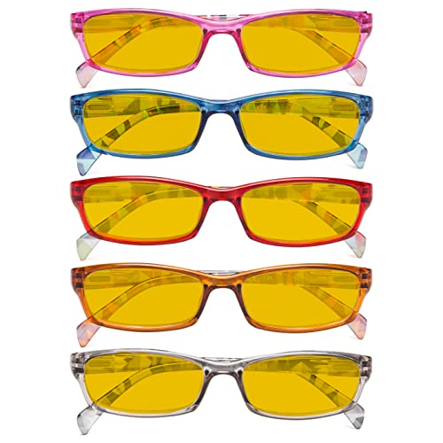 Image of Eyekepper 5 Pack Computer Glasses Digital Eye Strain Prevention Blue Light Filter Reading Glasses Amber Tinted +0.00