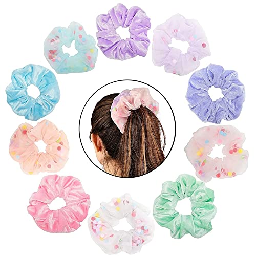 Velvet and Tulle Hair Scrunchies for Women (10 Pack)