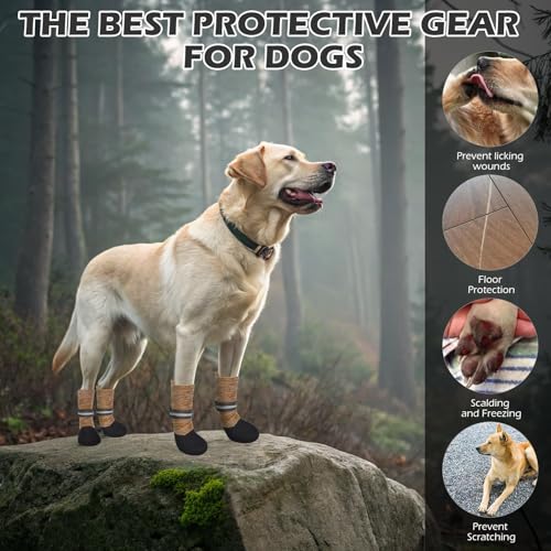 EXPAWLORER Anti Slip Dog Socks to Prevent Licking Paws, Shoes for Winter Snow, Boots & Paw Protectors with Grippers, Waterproof Booties for Hardwood Floors for Small Medium Large Senior Dogs Khaki L by EXPAWLORER - Image 8