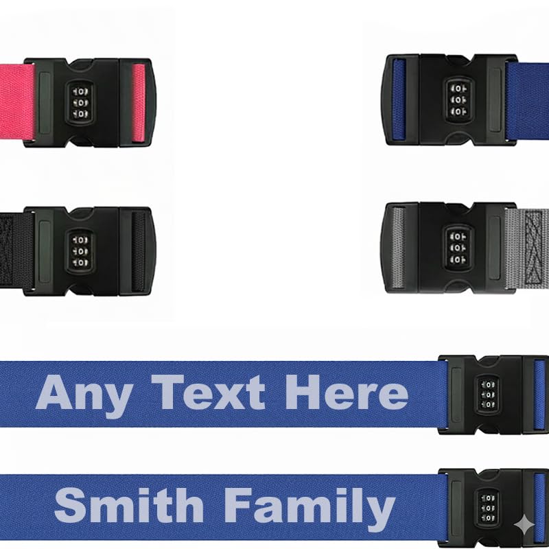 Personalised Luggage Strap Suitcase Embroidered/Printed Safe Luggage Belt with Combination Lock