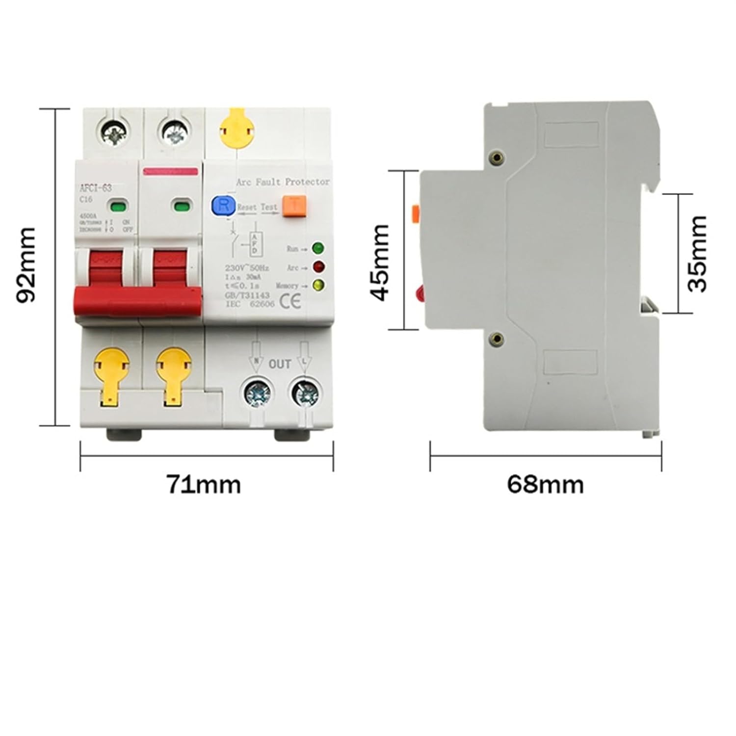 16A 2P AFDD AFCI Arc Fault Protector Dector Circuit Breaker Interrupte Overload Earth Leakage Short Circuit Voltage Protection 1Pcs