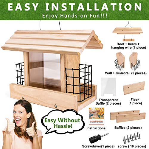 Bird Feeders For Outdoors Hanging - Wooden Bird Feeder Hopper, Cardinal Bird House Feeder, Large Bird Feeder With Suet Holder For Outside, Wild, Outdoors Hanging Pole #TOP5