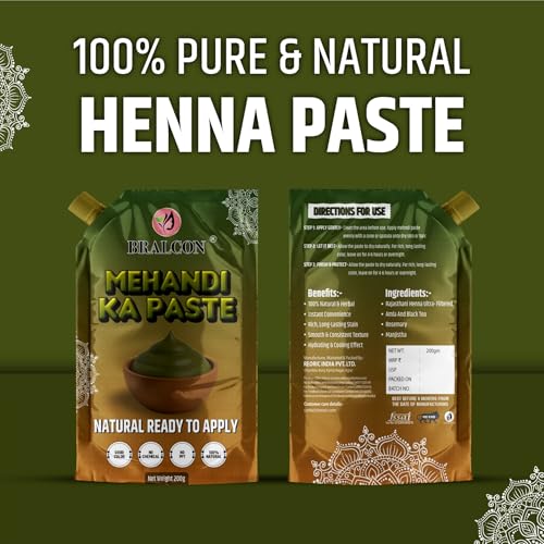 Image of BRALCON Mehandi Ka Paste, Natural Ready to Apply Henna, 200g, Chemical-Free, Body Paint